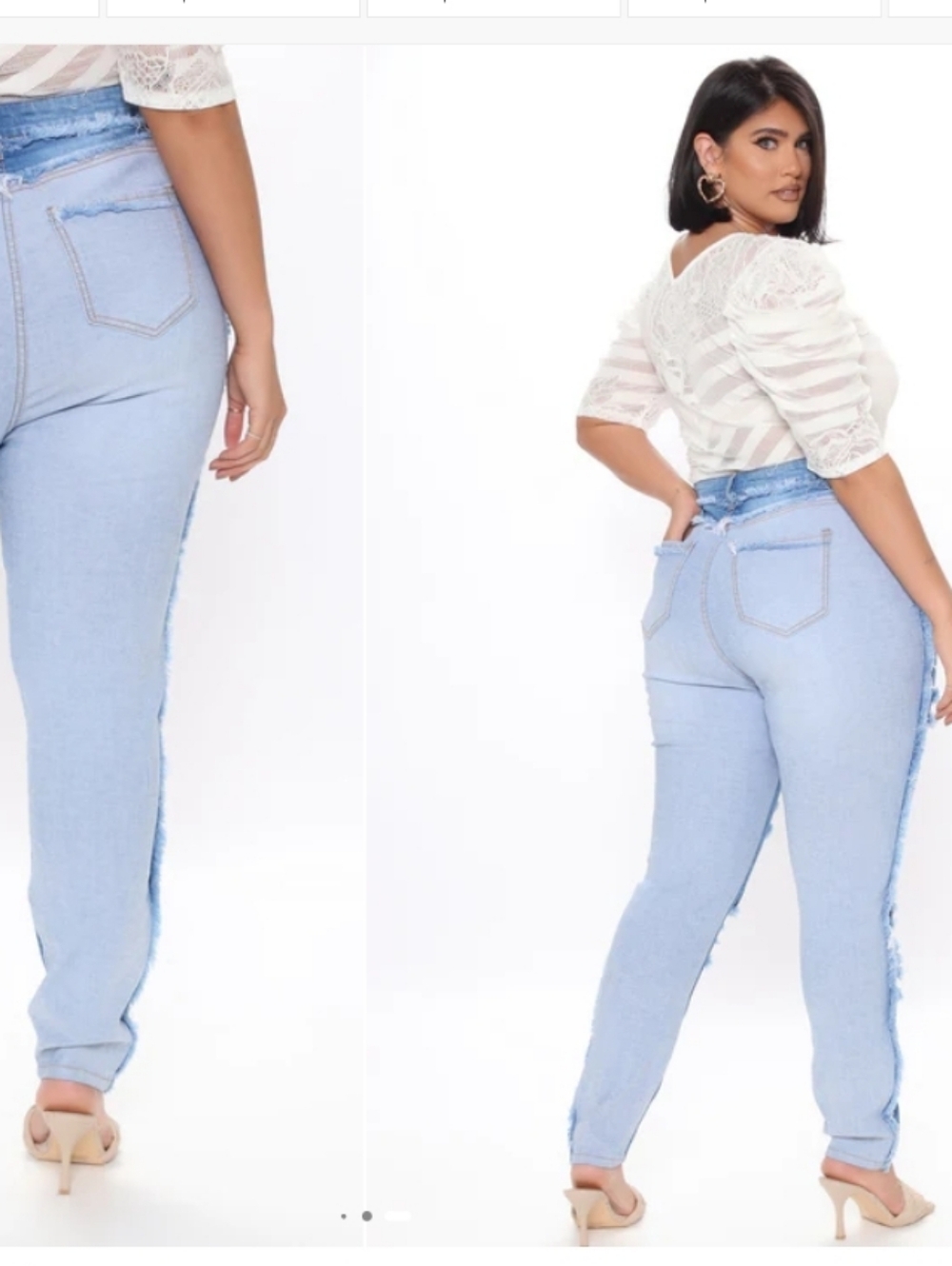 Fashion Nova Pull It Together Two Tone Skinny Distressed Light Blue Jeans - Picture 6 of 8